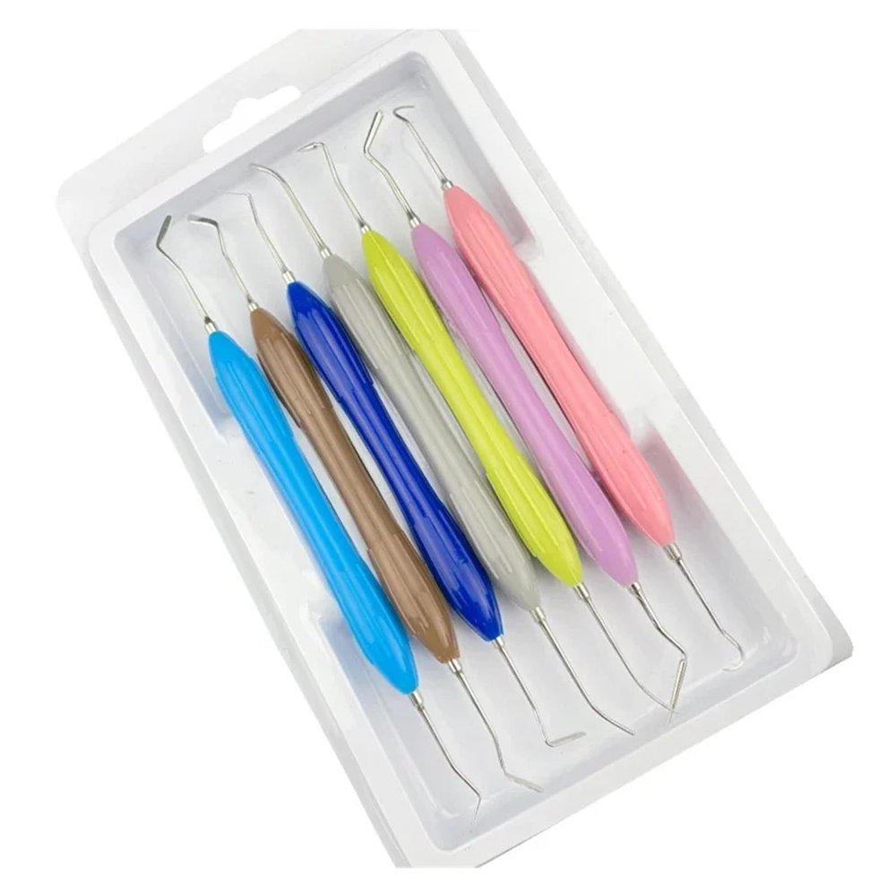 7/10Pcs Dental Composite Resin Filler Filling Spatula Kit Aesthetic Repair Set Silicone Non-Slip Handle with Sterilization Box(7Pcs-Set)