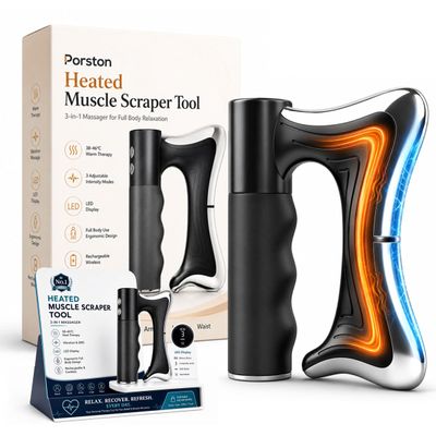 Porston Full Body Contour Device with Heat & EMS,2026 New Electric Muscle Scraper Tool,Fascia Knife for Muscle Relaxation & Deep Tissue with LED Display for Whole Body Arm Waist Leg Care
