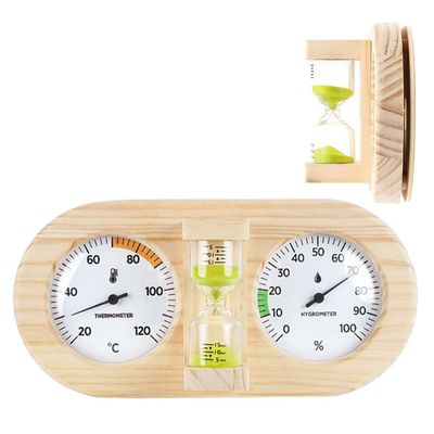BildeeMait Elegant 3-in-1 Wooden Sauna Thermometer Hygrometer with 15-Minute Sand Timer Room, Cafe, Bathroom