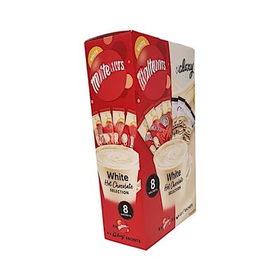White Hot Chocolate Sachet Selection Box Creamy Instant Drinking Chocolate Powder Assortment 8 Individually Wrapped Servings Gift Box