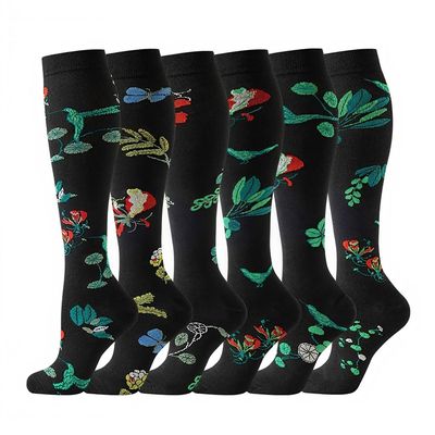 6 Pairs Compression Socks for Women and Men,15-20 mmHg Circulation Support for Nursing Travel Athletic Cycling Running (01 Black/Black/Floral, S-M)