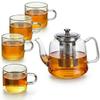 OFFASST Large Glass Teapot Set 1.5 Litre with Strainer Insert - Dishwasher Safe Tea Set with 4 Cups for Loose Tea, Perfect for Tea Party & Gift view 1
