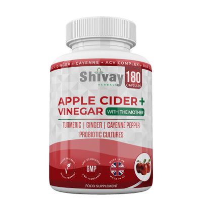 Apple Cider Vinegar Complex with The Mother 180 Capsules | 1500mg ACV per Serving | with Turmeric, Ginger, Cayenne & Bio Cultures | Vegan | Shivay Herbals UK