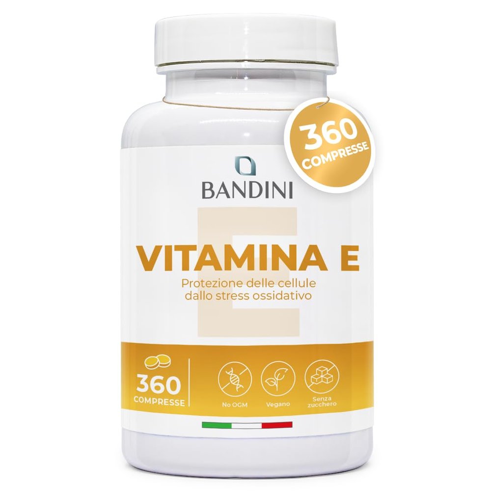 Bandini Vitamin E - 360 Vegetarian Tablets - Natural Pure Vitamin E - High Strength d-Alpha Tocopherol for Antioxidant Protection - Supports Skin, Immune System & Vision - High Absorption Supplement