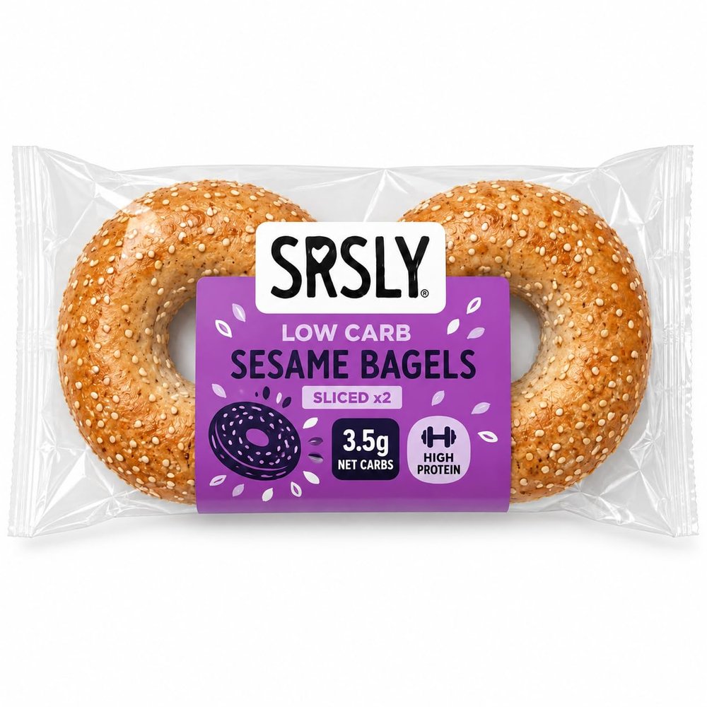 SRSLY Low Carb Sesame Keto Bagels - 3.5g Carbs &19g Protein - Freshly Baked Soft & Chewy - High Protein Lower Calorie - Low Carb Bread Bagels for Keto Diets