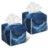 2 Pack Abstract Blue Gold Marble Tissue Box Cover Square PU Leather Tissue Box Holder Waterproof Facial Paper Organizer Dispenser for Bathroom Kitchen Home Office Car