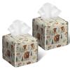 2 Pack Watercolor Highland Cows Tissue Box Cover Square Floral PU Leather Tissue Box Holder Waterproof Facial Paper Organizer Dispenser for Bathroom Kitchen Home Office Car