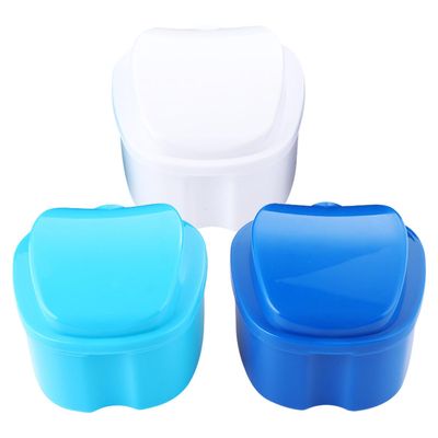 COLLBATH False Teeth Container 3 Pieces with Basket Net, Sturdy Plastic Denture Box for Dental Guard Storage and Travel