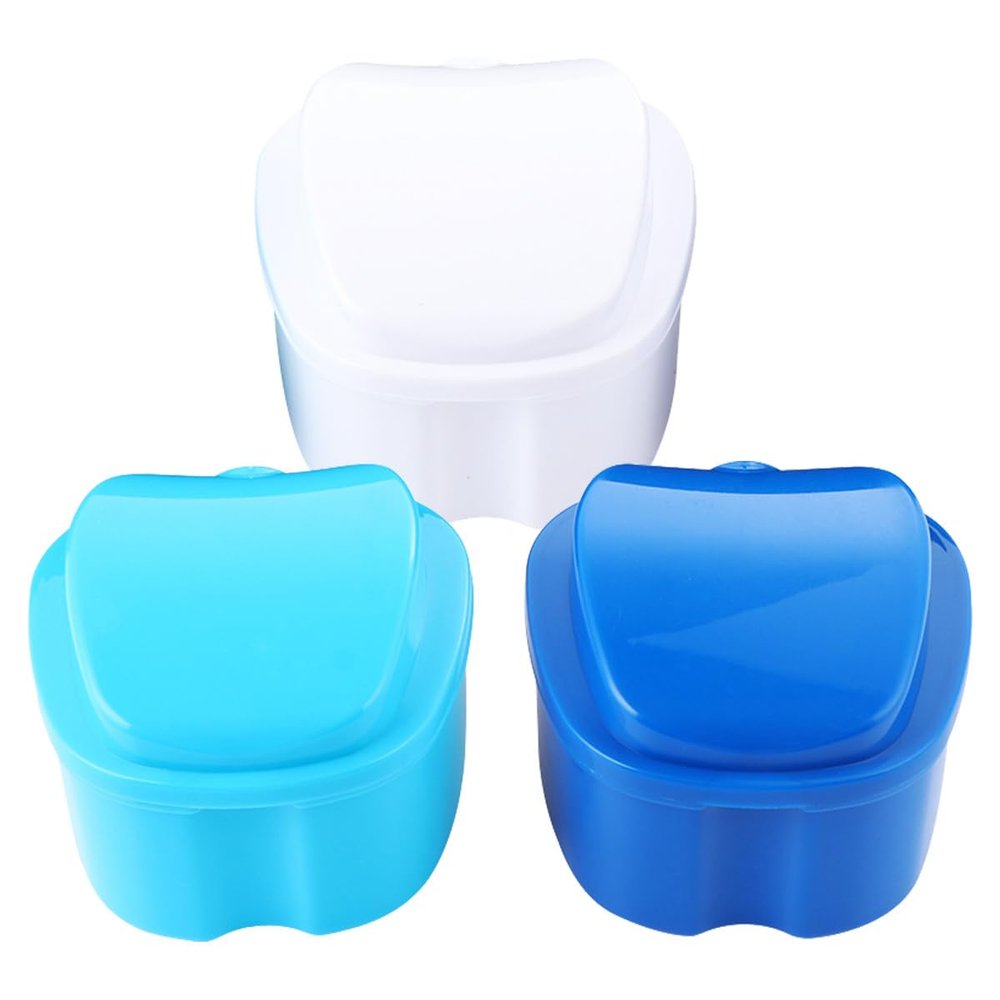 COLLBATH False Teeth Container 3 Pieces with Basket Net, Sturdy Plastic Denture Box for Dental Guard Storage and Travel