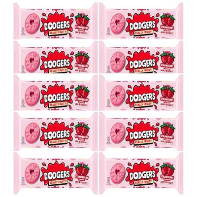 Dodgers Strawberry Jam & Biscuit, Vegan Shortcake Biscuits, Natural Colours and Flavours, 140g, Pack of 10