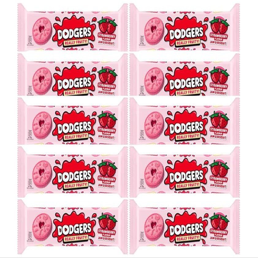 Dodgers Strawberry Jam & Biscuit, Vegan Shortcake Biscuits, Natural Colours and Flavours, 140g, Pack of 10
