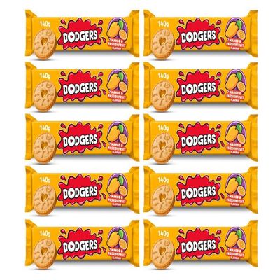 Dodgers Mango & Passion Fruit Flavour Biscuits, 140g, All Natural Colours and Flavours, Suitable for Vegans,Pack Of 10