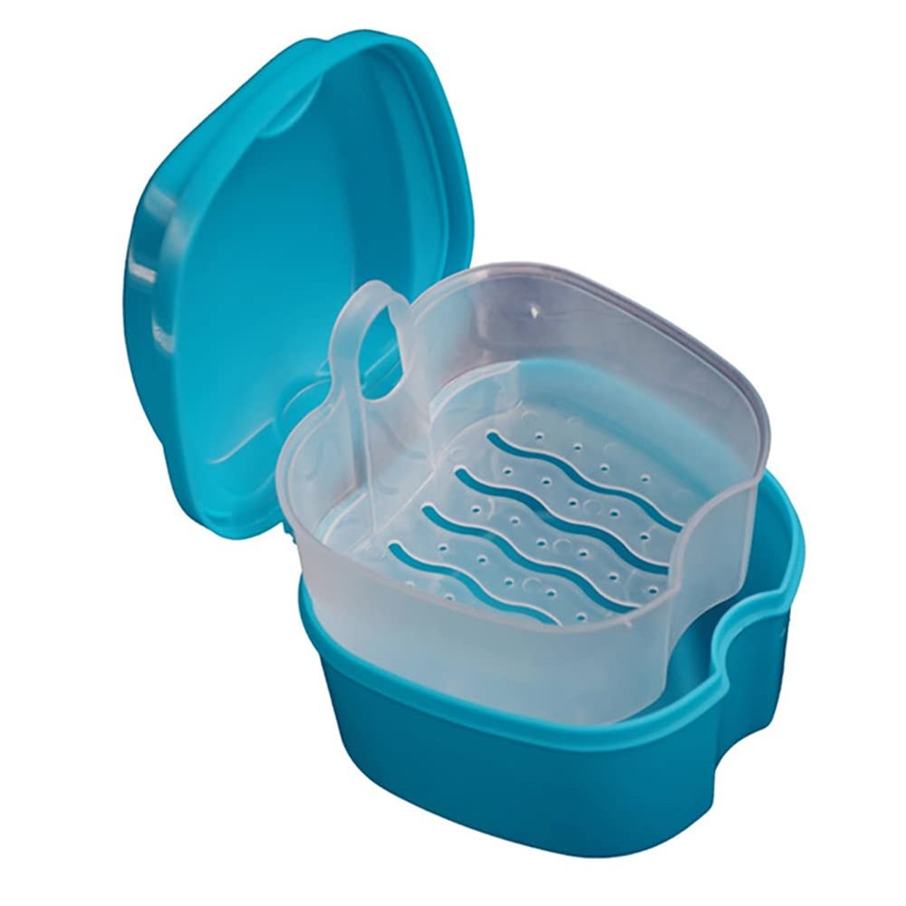 1PC Strong Denture Box With Simple Retrieval Tab Denture Bath Case False Teeth Storage Premium Mouth Guard Box Perfect To Safe Guard Dentures And Valuables(Blue)