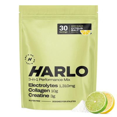 Harlo 3-in-1 Electrolytes Powder with Creatine & Collagen Hydration, Muscle & Joint Support | Zero Sugar | Citrus (Lemon Lime) Salt | 30 Servings