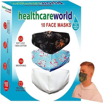 Healthcare World Washable Reusable Fabric Face Masks - Choose from 10 Designs (White)
