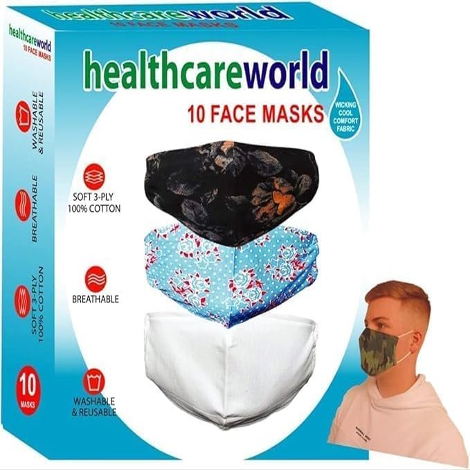 Healthcare World Washable Reusable Fabric Face Masks - Choose from 10 Designs (White)