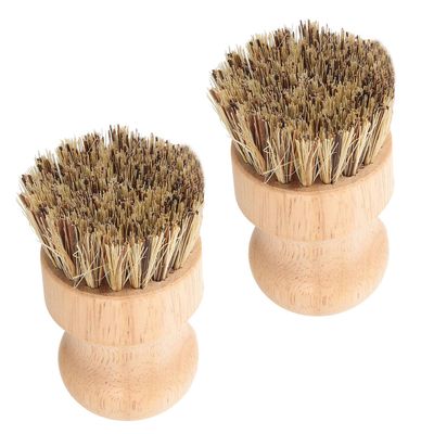 SHOWERORO 2pcs Handle Dishwashing Brush Coconut Fiber Brush Natural Dish Scrubber Palm Pot Scrubber for Cleaning Pots Pans Sinks Vegetables Ergonomic Grip Reusable