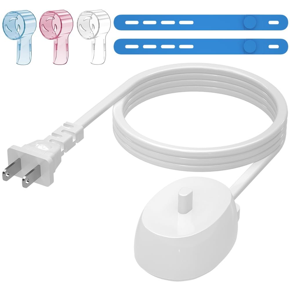6 in 1 Replacement Charger Base(3Pcs Toothbrush Heads Dustproof Cover,2pcs Silicone Cable Ties) for Braun Oral-B Electric Toothbrush 3757, Waterproof IP67 Inductive Charging