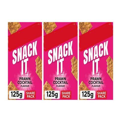 Snack It Prawn Cocktail Flavour Wheat and Rye Flatbread, Vegetarian Friendly, No Artificial Preservatives, 125g,Pack Of 3
