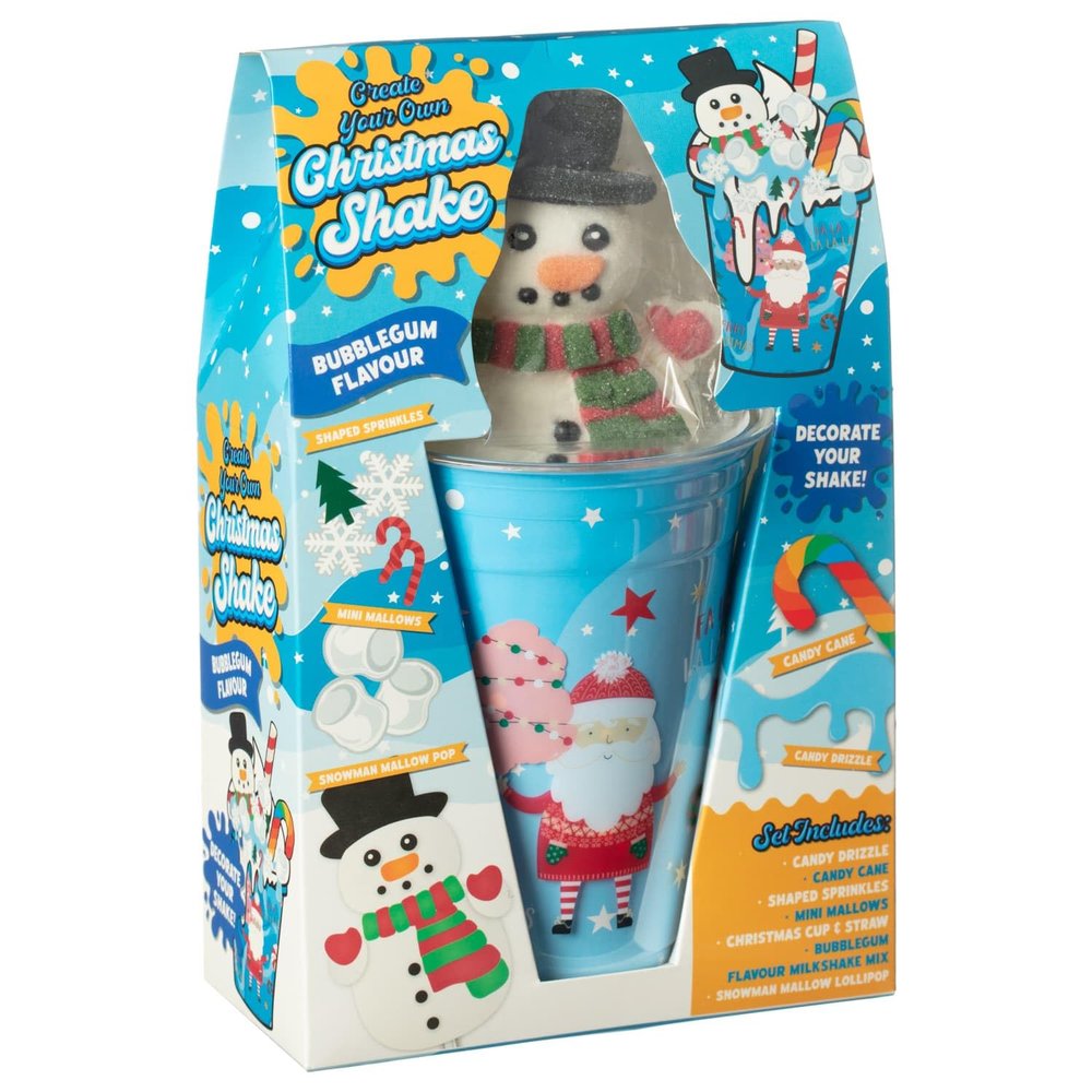 Create Your Own Christmas Milkshake Set - Includes: 1 X Strawberry Flavour Milkshake Mix, 1 X Candy Drizzle, 1 X Candy Cane, 1 X Christmas Cup & Straw, 1 X Santa Mallows Lollipop (Bubblegum)