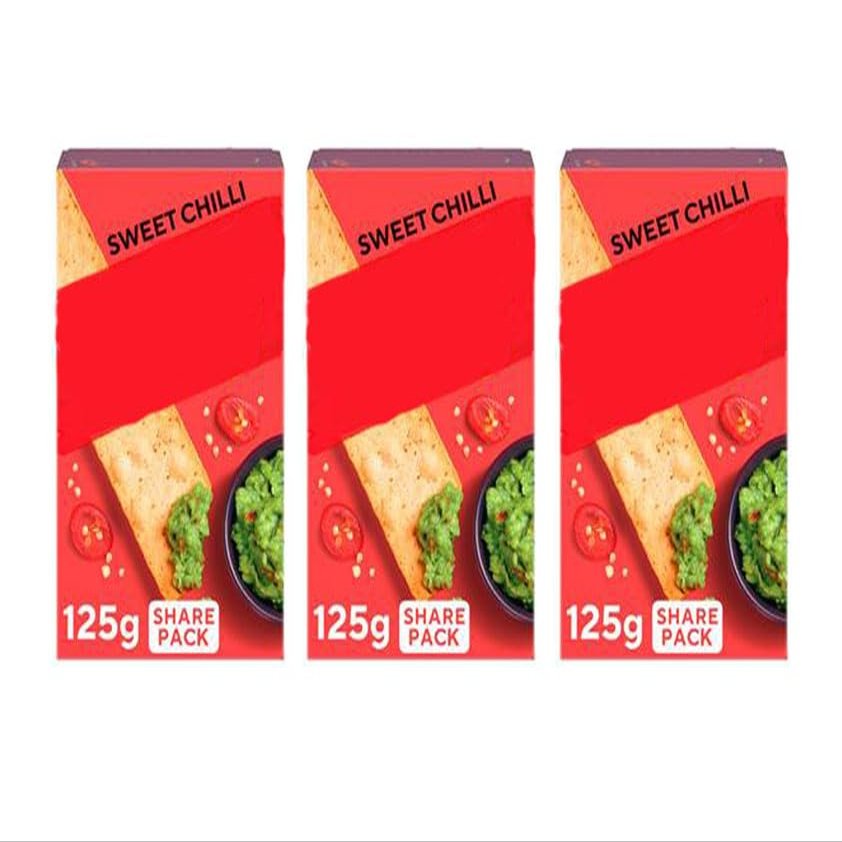 Sweet Chilli Flatbread Crackers, Wheat and Rye, Vegetarian Friendly, No Artificial Preservatives, 125g Share Pack,Pack Of 3