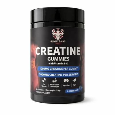 Creatine Gummies 5000mg Creatine Monohydrate per Serving (1000mg per Gummy) Vegan, Sugar Free Gym & Training Support for Men & Women 60 Count (Blueberry)