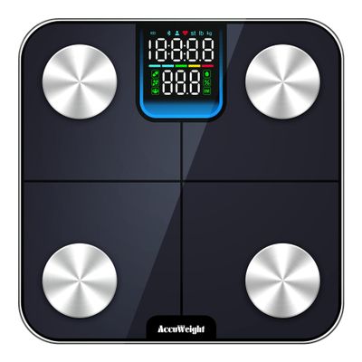 AccuWeight Bluetooth Body Fat Scale with Heart Rate Monitor and 25 Metrics, Smart Digital Bathroom Scales with High Precision Sensor and App, Weighing Scale with LED Backlight for BMI Muscle Bone Mass