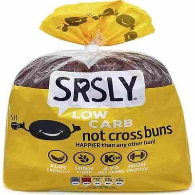 SRSLY Low Carb Keto Hot Cross Buns - 4.7G Carbs, 11G Protein, 6G Fibre - Freshly Baked Soft & Fluffy - Sugarwise Certified High Protein Lower Calorie Bread - Pack of 1