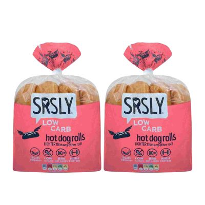 SRSLY Low Carb White Hot Dog Rolls x4-2.4g Carbs Per Roll, High Protein & High Fibre - Soft & Fluffy Bakery-Style Rolls - Freshly Baked & Freezer Friendly - Pack of 2