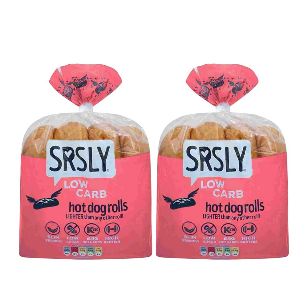 SRSLY Low Carb White Hot Dog Rolls x4-2.4g Carbs Per Roll, High Protein & High Fibre - Soft & Fluffy Bakery-Style Rolls - Freshly Baked & Freezer Friendly - Pack of 2