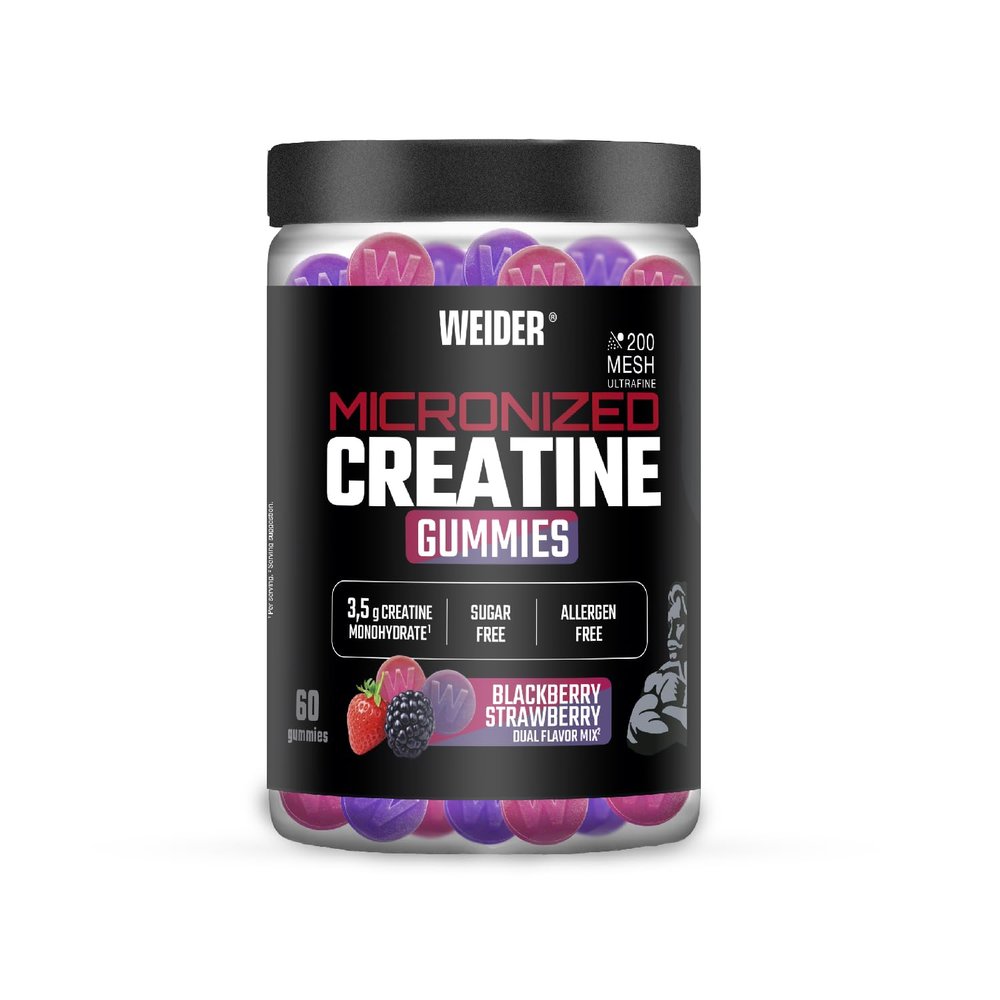 Weider Micronized Creatine Gummies (60gums), Duo Flavour Strawberry-BlackBerry, 3.5g Creatine Monohydrate 200 MESH/Serving, Certified by EU Laboratory, Increases Physical Performance (20 Servings)