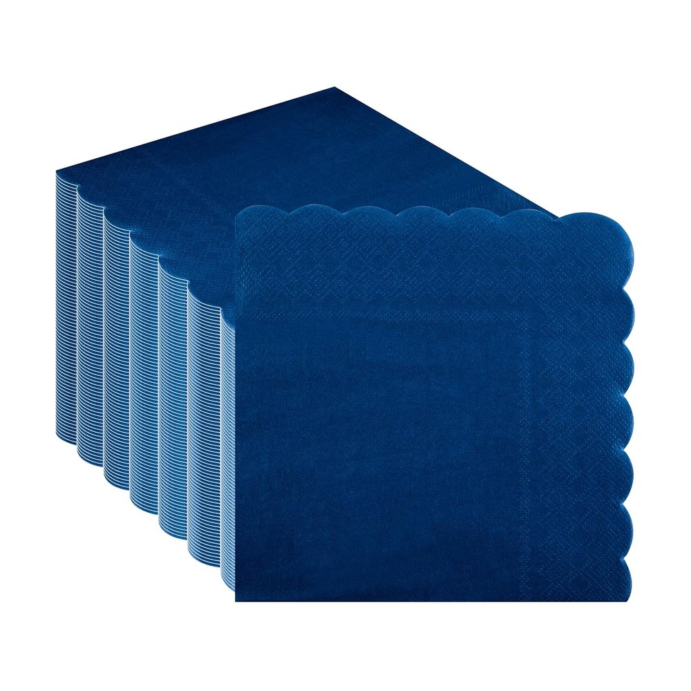 100-Pack Navy Paper Napkins, CEILIWEN Navy Blue Party Serviettes for Party, VE Day, Birthday, Retirement & Catering, 2-Ply, 32x32cm Scalloped Napkins