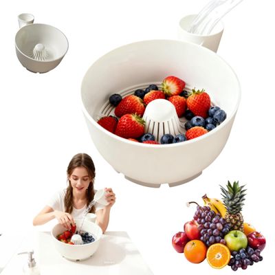 3d-Printed Hydro Bowl, 2026 New Hydro Bowl, Fruit Cleaner Bowls, Multipurpose Rinse Drain Basket, Quick Cleaning Portable Fruit Cleaning Drain Tool For Home Kitchen(White-L)