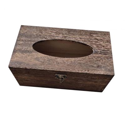 Allayu Chic Wooden Retro Style Paper Box for Tissue Holder in Hotel Kitchen Bathroom Living Room and Office Desk with Elegant Office Desk Nightstand Tissue Canister Organizer, Brown, 22x12x10cm
