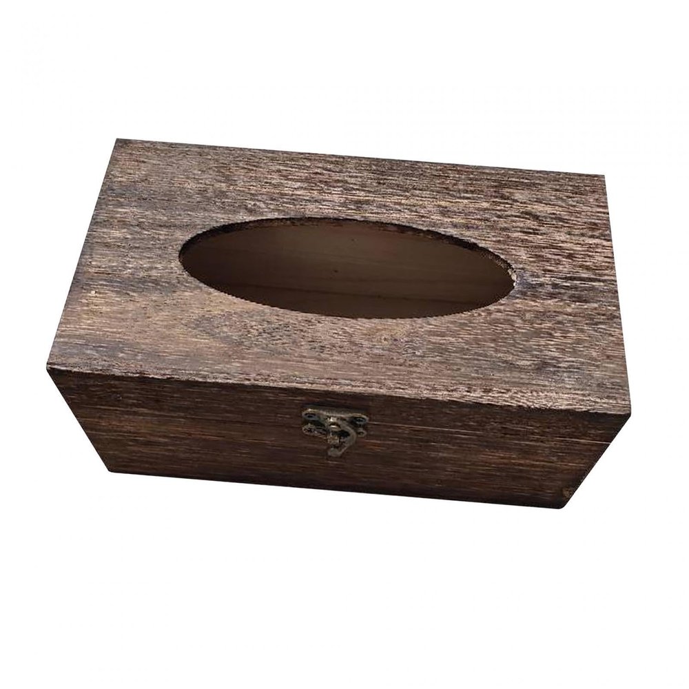 Allayu Chic Wooden Retro Style Paper Box for Tissue Holder in Hotel Kitchen Bathroom Living Room and Office Desk with Elegant Office Desk Nightstand Tissue Canister Organizer, Brown, 22x12x10cm