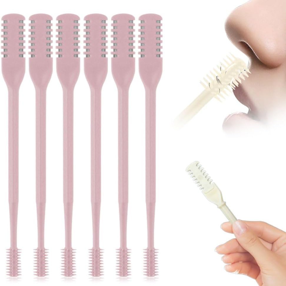 2-in-1 Nasal Hair Cutter, 2026 New Double Sided Nose Hair Knife, Portable Nostril Hair Remover Tool, 360 Rotating Nose Hair Trimmer with Ear Picker for Women and Men (Pink, 6PCS)