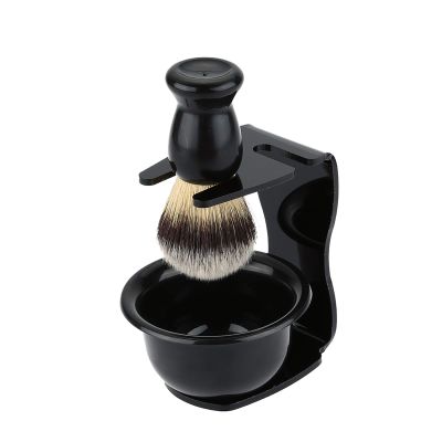 3 In 1 Shaving Brush Kit with Stand Frame Base Soap Bowl and Bristle Hair Modern Design Materials Cleaning Tool for Daily Beard Care
