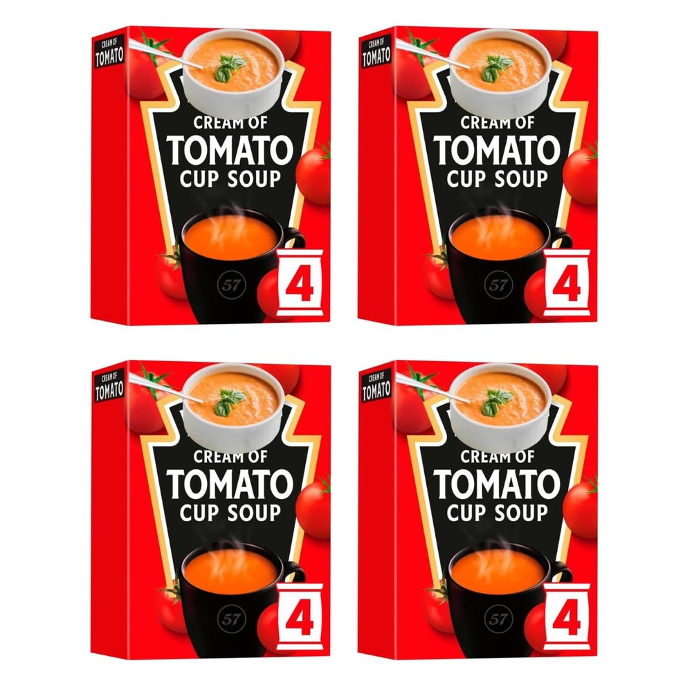 Cream of Tomato Cup Soup, Low Fat, Vegetarian, No Added MSG, 22g, Pack of 4, 16 Servings