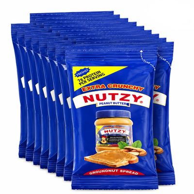 72x Nutzy Crunchy Creamy Peanut Butter Sachets, 15g Individual Portions Servings Hiking Snack Protein Energy Lunch (60)