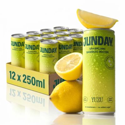 Junday Bamboo Water Yuzu Lightly Sparkling Hydration Infused with Bamboo Designed to Support Collagen for Radiant-Looking Skin No Sweeteners, Zero Added Sugar Vegan, UK