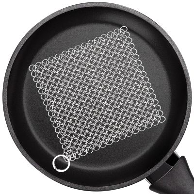 Cast Iron Cleaner, 6 Inch 316 Stainless Steel Skillet Cleaner, Cast Iron Scrubber with Hanging Ring, Chain Mail Scrubber for Griddle Skillet, BBQ Grills, Wok, Cast Iron Pan