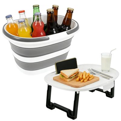 16L Collapsible Bucket with Multi-Functional Lid, Silicone Folding Bucket, 4-in-1 Foldable Tub with Table Surface, 4.2 Gallon Storage Solution for Home Outdoor Camping Car Washing(Grey 1.6L)