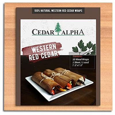 CEDAR ALPHA Value 20Pk Alaskan Western Red Cedar Wraps, 6x 4.3, Cedar Wraps for Grilling Salmon, Shrimp, Veggies... Organic Solid Cedar, Better Aroma, Salmon BBQ Essentials. Cedar Veneer Paper.