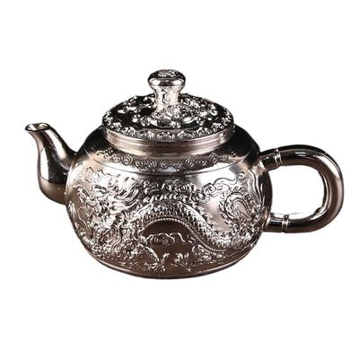YOPI Elegant Silver Kung Fu Tea Set - Chinese Wedding Banquet Wine Set with Dragon and Phoenix Design(Silver)