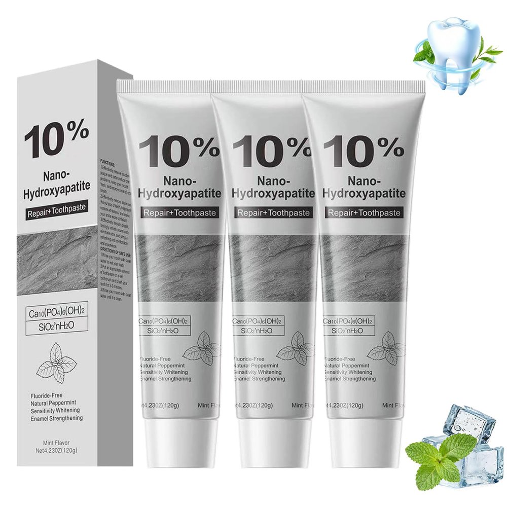 10% Nano Hydroxyapatite Toothpaste - Fluoride-Free, Enamel Repair & Remineralizing, Whitening & Cavity Protection for Sensitive Teeth, Fresh Mint Flavor,120g (3pcs)