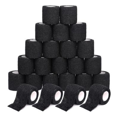 24 Pack Cohesive Bandage | 5cm x 4.5m Self Adhesive Bandage Wrap | Premium Vet Wrap for Dogs & Horses, Football Sock Tape, Tattoo Grip & Sports Tape (Black)