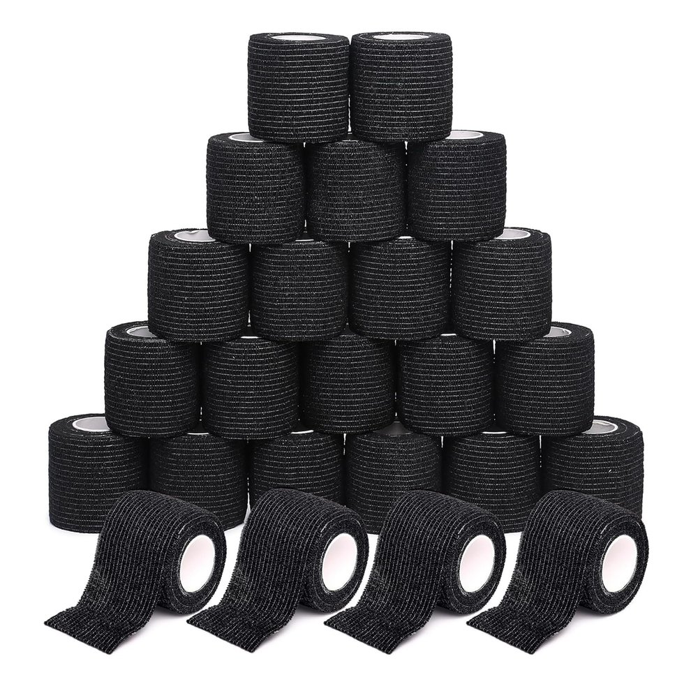 24 Pack Cohesive Bandage | 5cm x 4.5m Self Adhesive Bandage Wrap | Premium Vet Wrap for Dogs & Horses, Football Sock Tape, Tattoo Grip & Sports Tape (Black)