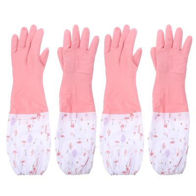 2 Pair Waterproof Kitchen Gloves Thick Plush Lining Anti-Slip Rubber Dishwashing and Cleaning Gloves Size S Random Color Random Color