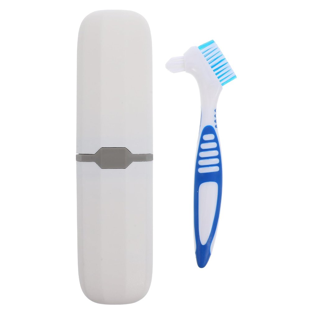 GOOHOCHY Travel Denture Cleaning Brush with Storage Box 2Pcs Set Portable Toothbrush Holder with Cover for Denture Care, Travel Toothbrush Case for Bathroom and On-The-Go Use
