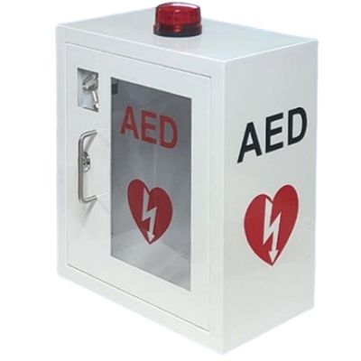 Wall Mounted AED Defibrillator Cabinet with Alarm System, Industrial Steel Enclosure with Transparent Window for Universal AED Storage
